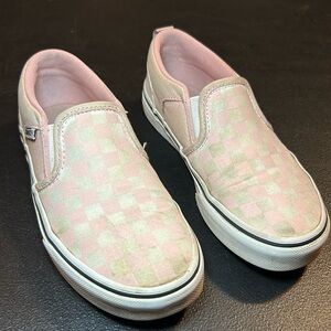 Vans pink and white checkerboard slip on shoes size 1